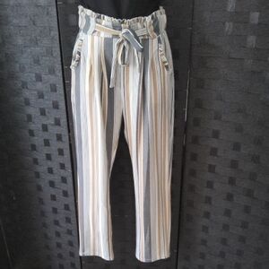 Chic Striped Tie-Belt Pants
